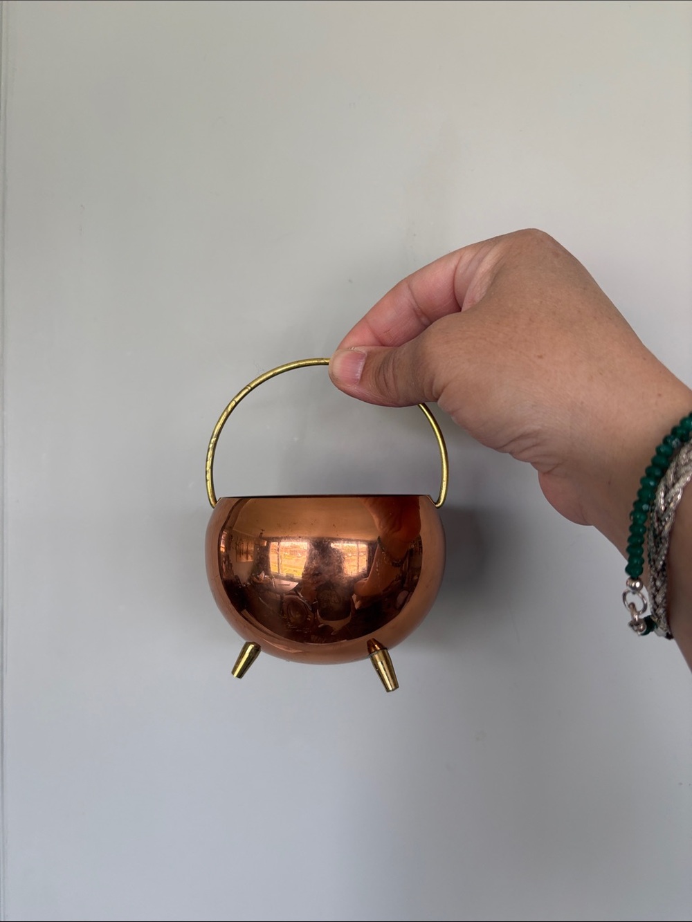 Vintage Copper Mini Planter with Gold Handle